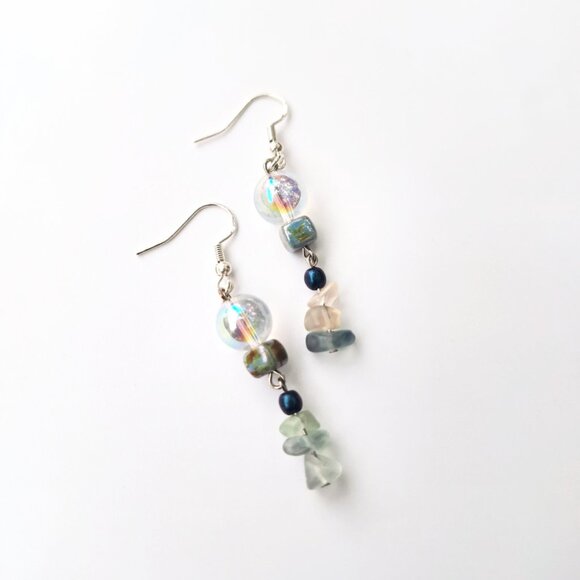 Blue Boho Sterling Silver Dangle Earrings Crystal Jewelry Hippie Earrings Artsy - Picture 4 of 7